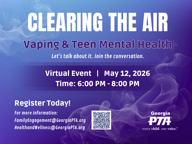 Clearing the air vaping and teen mental health virtual event flyer